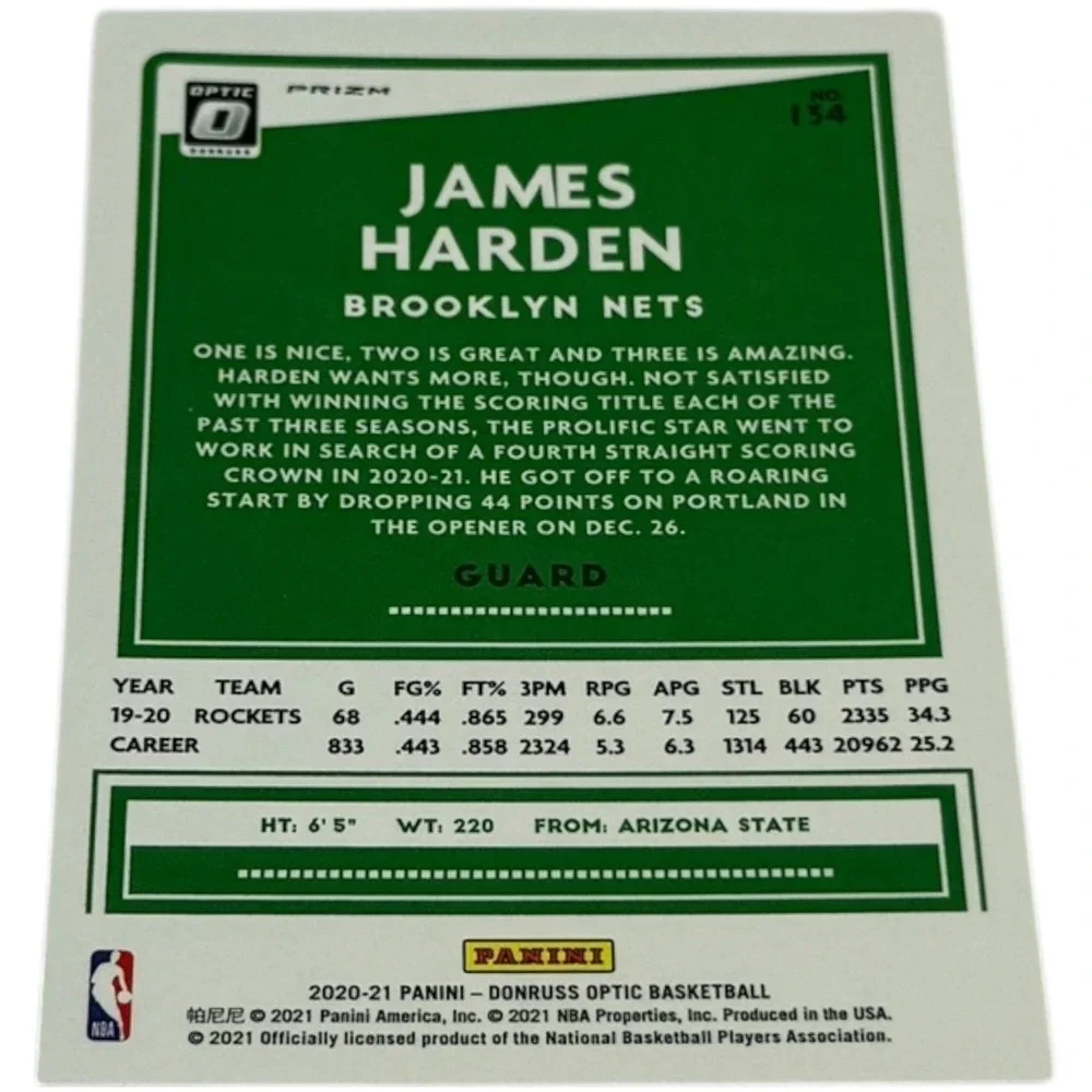 2020 2021 Panini Donruss Optic Prizm James Harden Brooklyn Nets‎ Basketball 154
